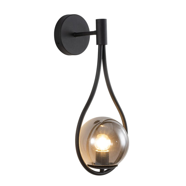 KCO Globe Wall Mounted Light Fixture Black with Smoke Grey Lampshade