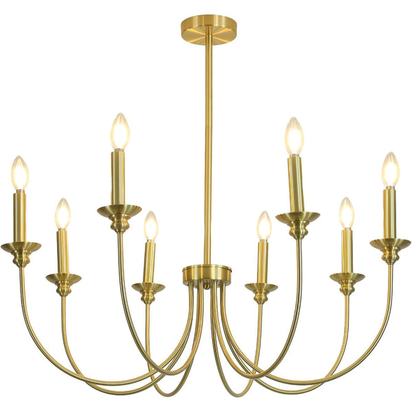 KCO 8-Light Farmhouse Candle Chandelier Gold Sputnik Chandelier (L7207)