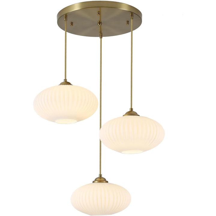 KCO 3-Light Gold Cluster Pendant Light Milk Glass Chandelier (L7209)