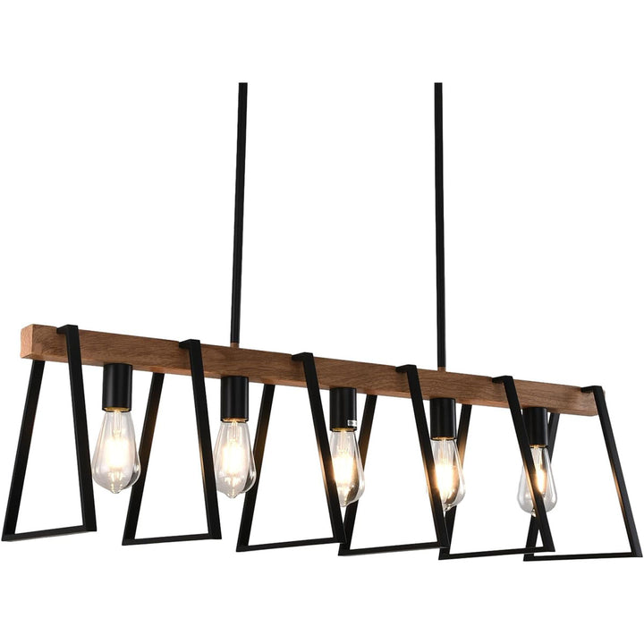 KCO 5-Light Linear Kitchen Island Lighting Fixture Industrial Wooden Hanging Pendant Light(L7177)