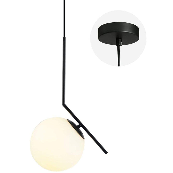 KCO 1-Light Glass Globe Hanging Pendant Light Fixture Modern Matte Black Ceiling Lighting (L7182)