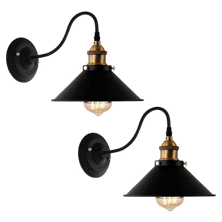 KCO Modern Industrial Black Wall Sconces Set of Two 2-Pack Vintage Gooseneck Barn Wall Lamp (W8077)