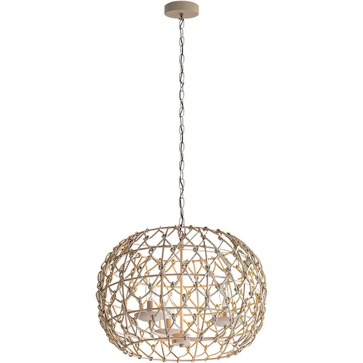 KCO Large Boho Rattan Chandelier Light Fixture Coastal Hemp Rope Pendant Lighting (L7185)