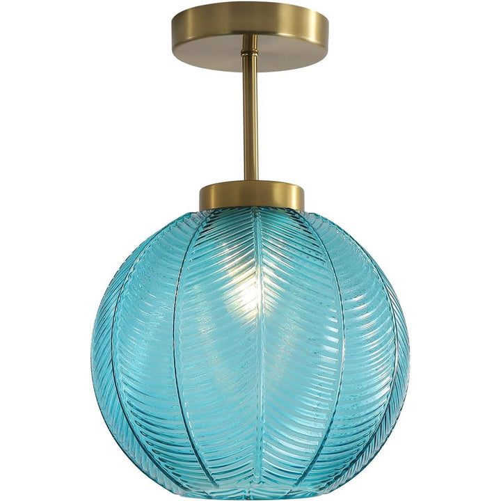 KCO Ribbed Glass Ceiling Light Fixture Modern Glass Globe Flush Mount Ceiling Light (C9048)