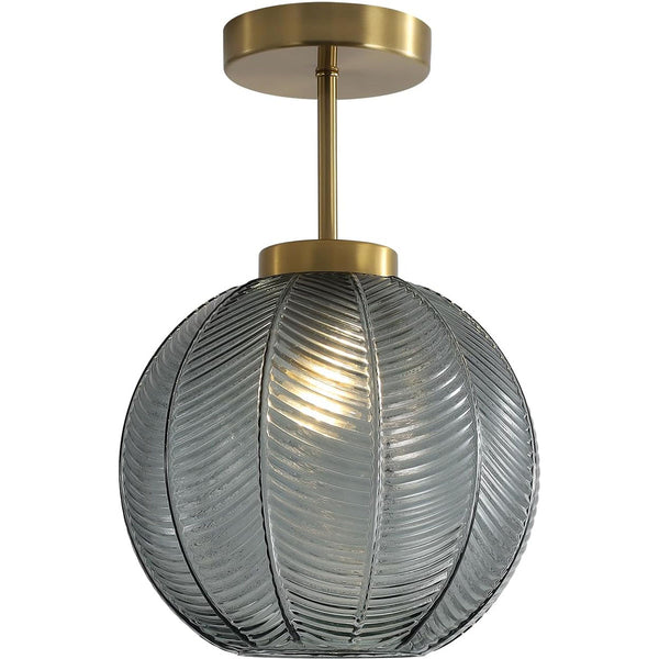 KCO Ribbed Glass Ceiling Light Fixture Modern Glass Globe Flush Mount Ceiling Light (C9048)