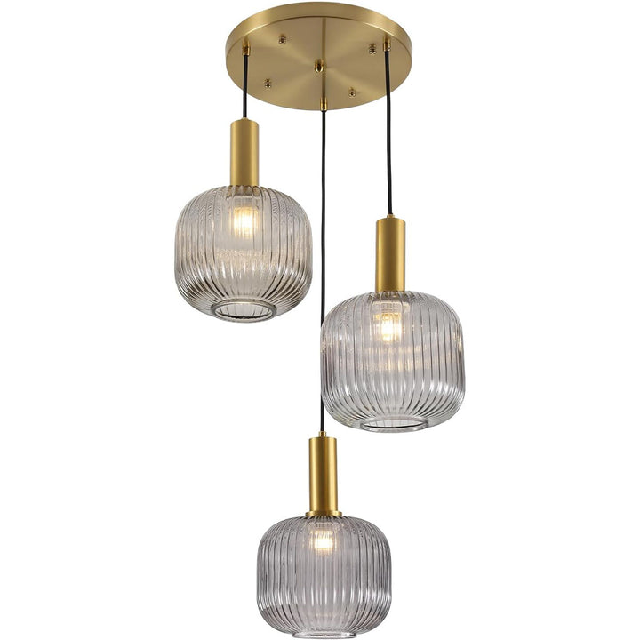 KCO 3-Light Cluster Pendant Light Mid Century Modern Ceiling Hanging Lighting Farmhouse Glass Globe Pendant Light (L7190)