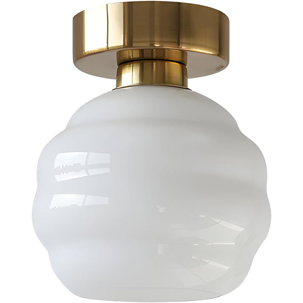 KCO Milk Glass Flush Mount Ceiling Light Brushed Gold Semi Flush Mount Ceiling Light Small Brass Globe Ceiling Light Fixture (C9053)