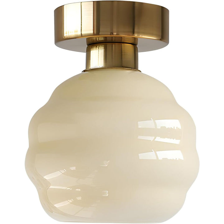 KCO Milk Glass Flush Mount Ceiling Light Brushed Gold Semi Flush Mount Ceiling Light Small Brass Globe Ceiling Light Fixture (C9053)