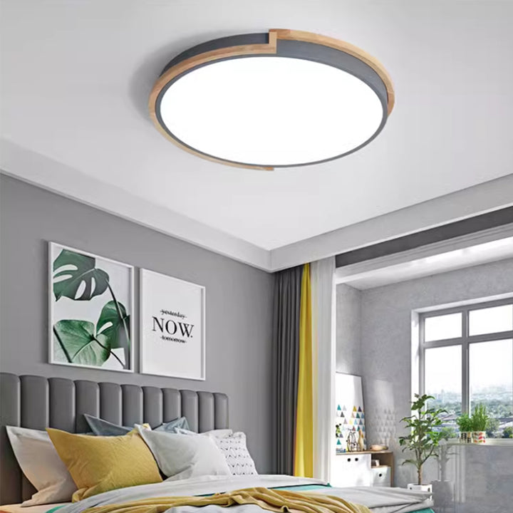 KCO Large Round Ceiling Light Fixture Wood Ceiling Lamp Mid Century Modern Flush Mount Ceiling Light (C9057)