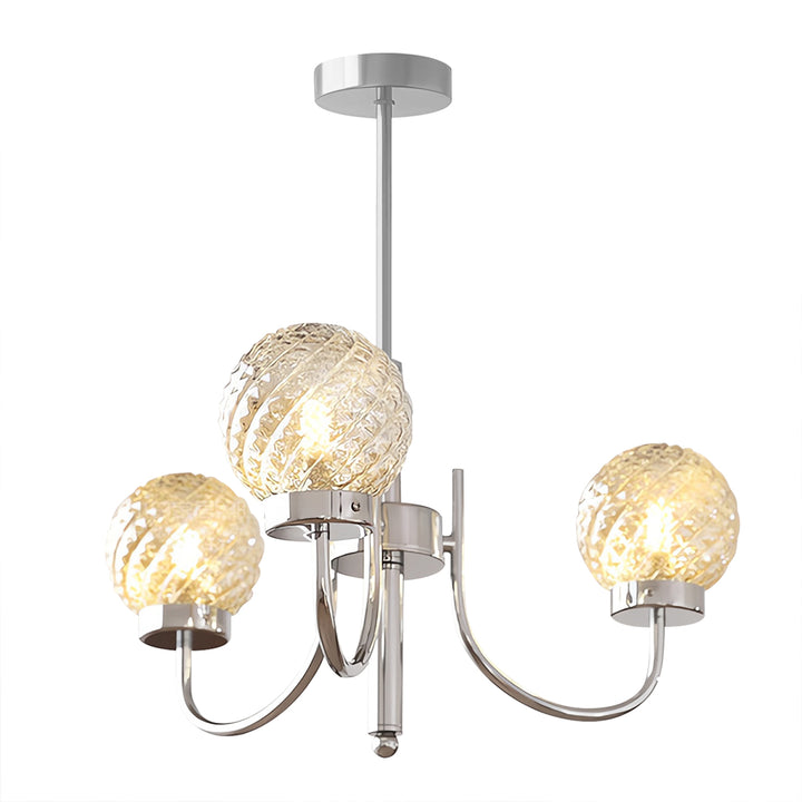 KCO Modern Glass Globe Sputnik Chandelier 3-Light Chandelier Brushed Nickel Industrial Iron Ceiling Light Fixture (L7195)