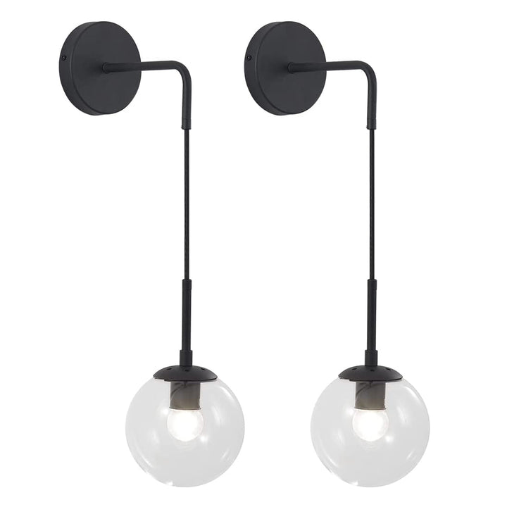 KCO Black Glass Globe Wall Sconce Set of 2 