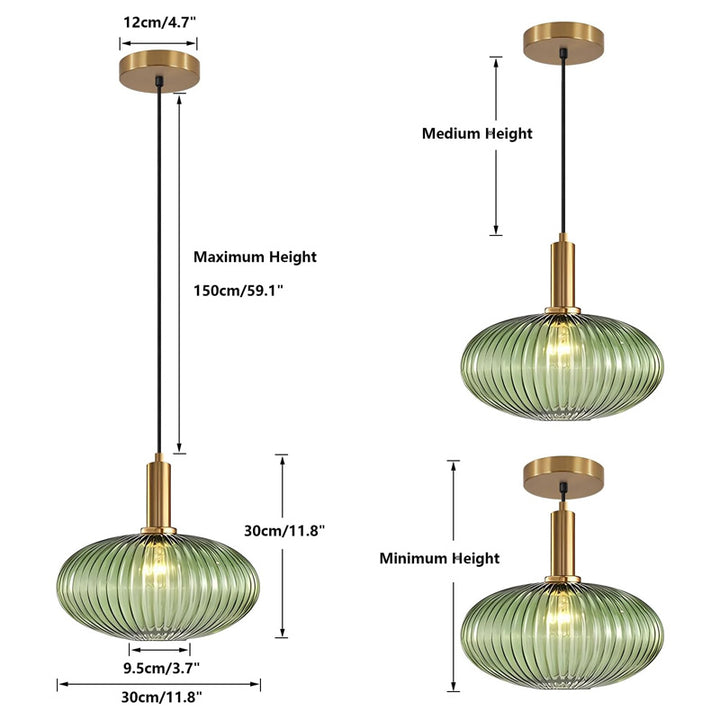 KCO Retro Green Stripe Glass Lampshade with Adjustable Height (L7158)