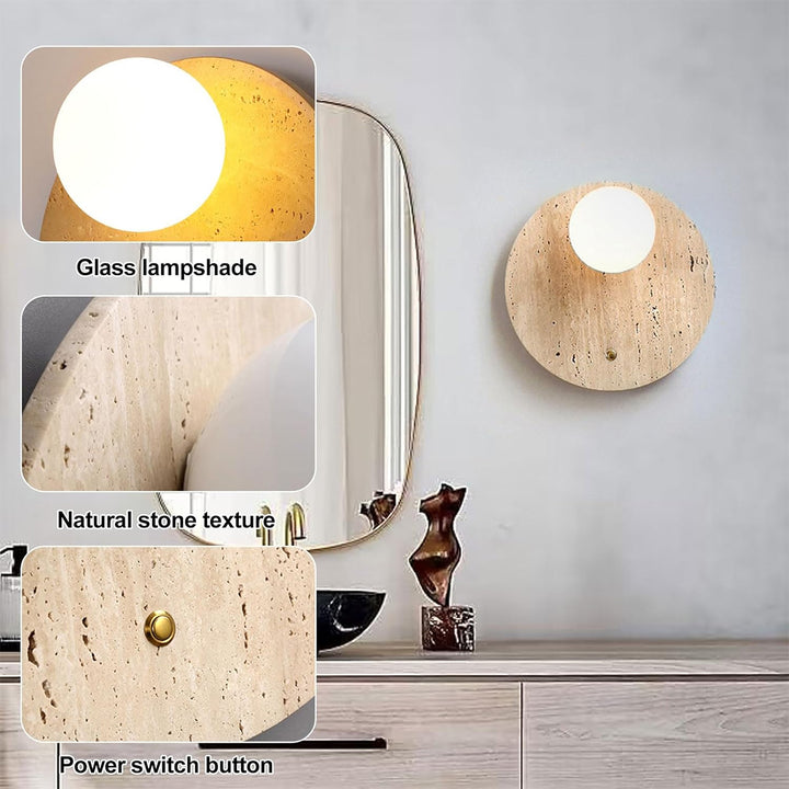 KCO Round Travertine Wall Sconce Natural Stone Wall Lamp (W8084)