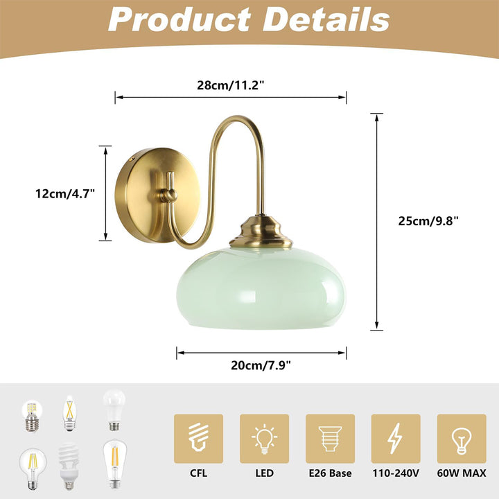 KCO Vintage Gold Wall Sconce 1 Light Bathroom Vanity Light (W8090)