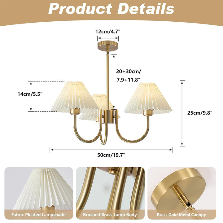 KCO Pleated Chandelier White Fabric Pendant Light Fixture (L7213)