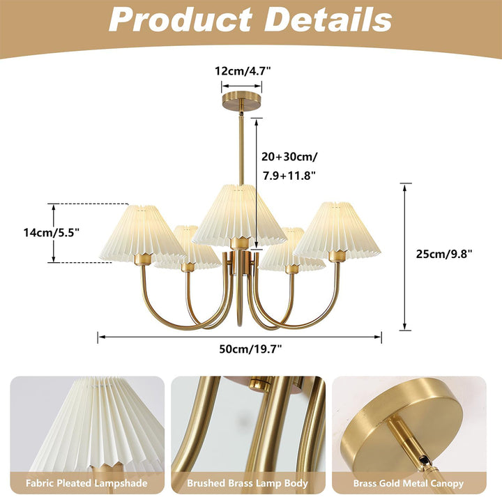 KCO Pleated Chandelier White Fabric Pendant Light Fixture (L7213)