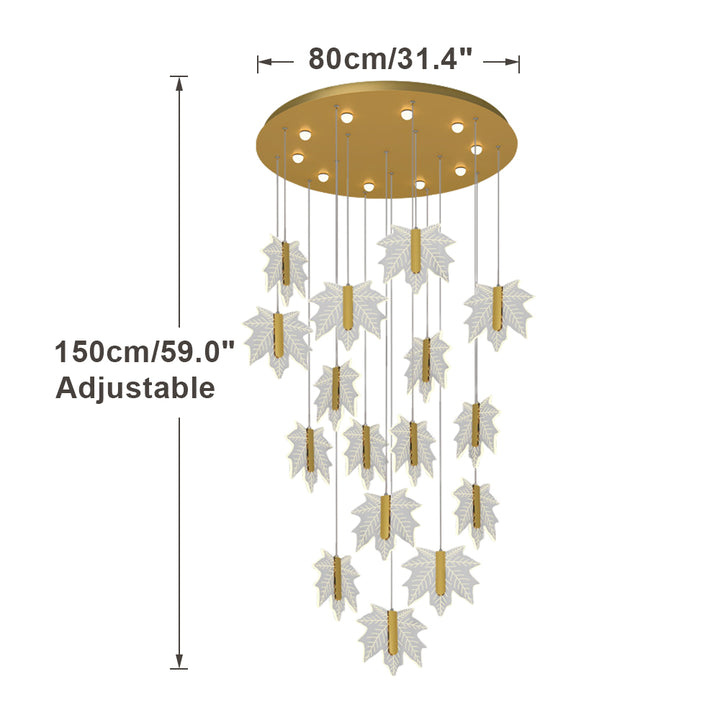 KCO Acrylic Maple Leaf LED Chandelier for Stairway