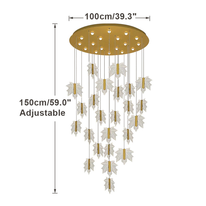 KCO Acrylic Maple Leaf LED Chandelier for Stairway