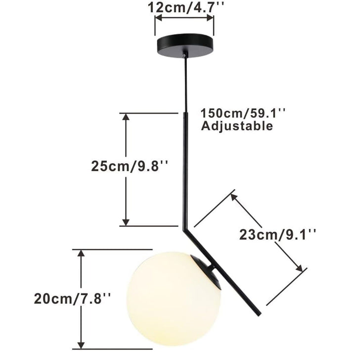 KCO 1-Light Glass Globe Hanging Pendant Light Fixture Modern Matte Black Ceiling Lighting (L7182)