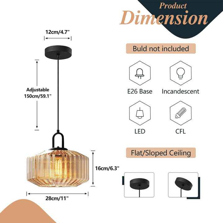 KCO Modern 1-Light Globe Pendant Light Single Globe Hanging Light Open Glass Pendant Light Industrial Kitchen Island Chandelier Lighting Fixture (L7191)