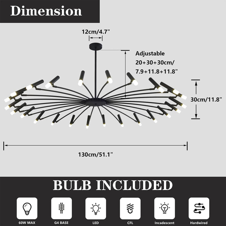 KCO Modern LED Sputnik Chandelier Matte Black Chandelier Light Fixture Farmhouse Kitchen Light (L7193)