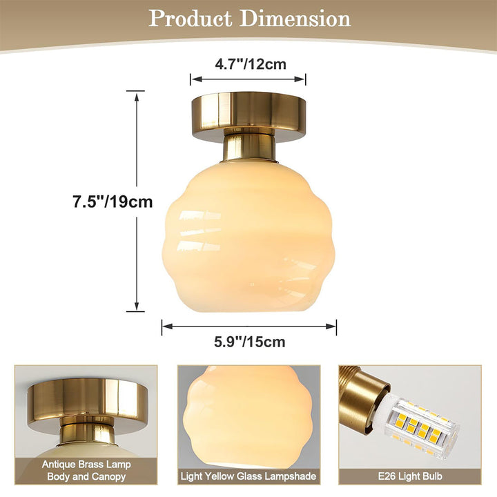 KCO Milk Glass Flush Mount Ceiling Light Brushed Gold Semi Flush Mount Ceiling Light Small Brass Globe Ceiling Light Fixture (C9053)