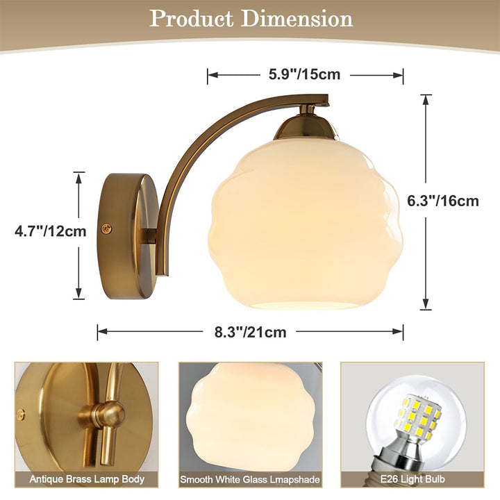 KCO Mid Century Modern Gold Wall Sconce Bathroom Vanity Light Fixture Vintage Globe Glass Wall Lamp (W8080)