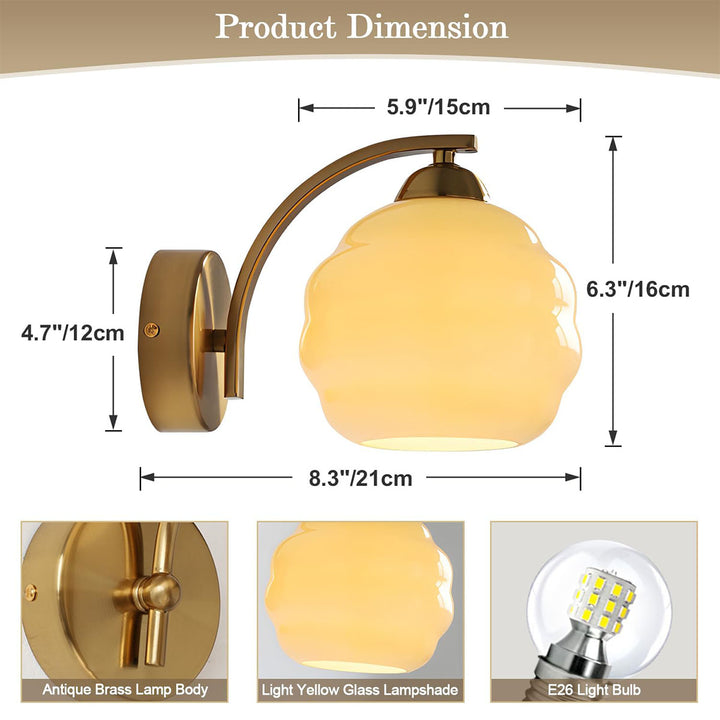 KCO Mid Century Modern Gold Wall Sconce Bathroom Vanity Light Fixture Vintage Globe Glass Wall Lamp (W8080)