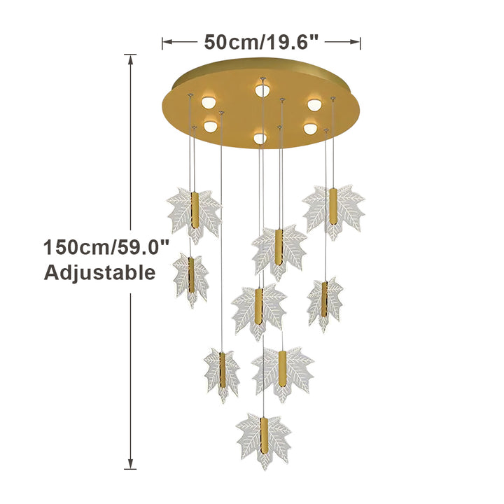 KCO Acrylic Maple Leaf LED Chandelier for Stairway