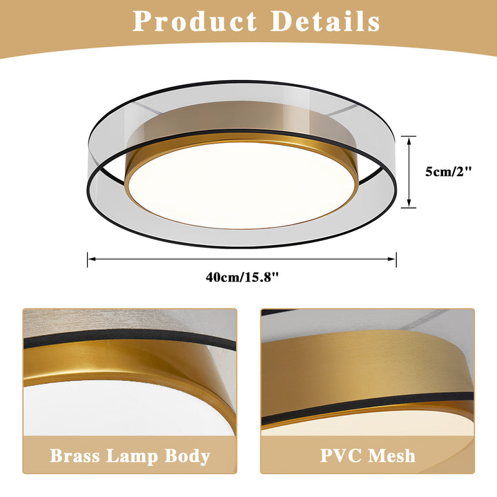 KCO Modern Led Round Ceiling Light Brushed Brass Gold Semi Flush Mount Ceiling Fixture for Hallway Foyer Bedroom (C9054)