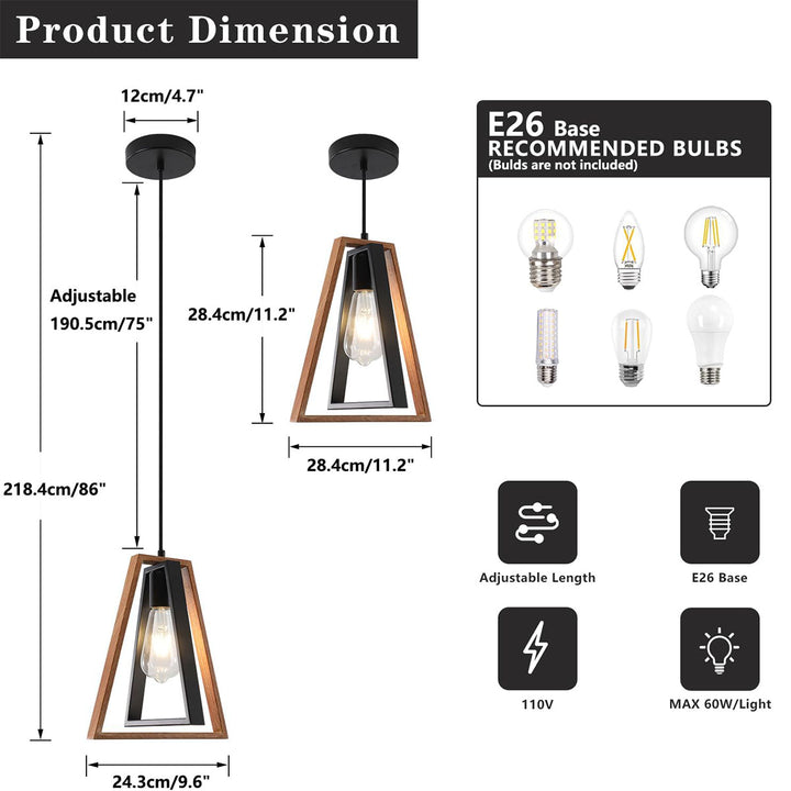 KCO 1 Pack Farmhouse Wood Pendant Light Fixture for Entryway£¨FP2107-1£©