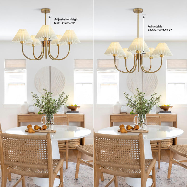 KCO Pleated Chandelier White Fabric Pendant Light Fixture (L7213)