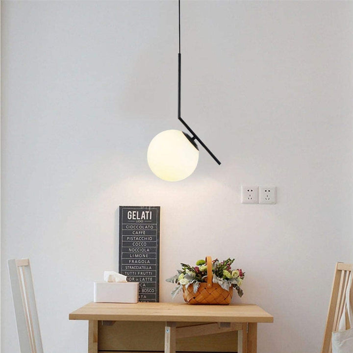 KCO 1-Light Glass Globe Hanging Pendant Light Fixture Modern Matte Black Ceiling Lighting (L7182)