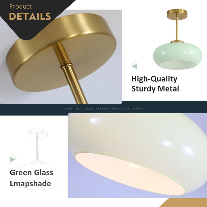 KCO Modern Glass Globe Ceiling Light Mid Century 1 Light Close to Ceiling Light Antique Brass Ceiling Light (L7188)