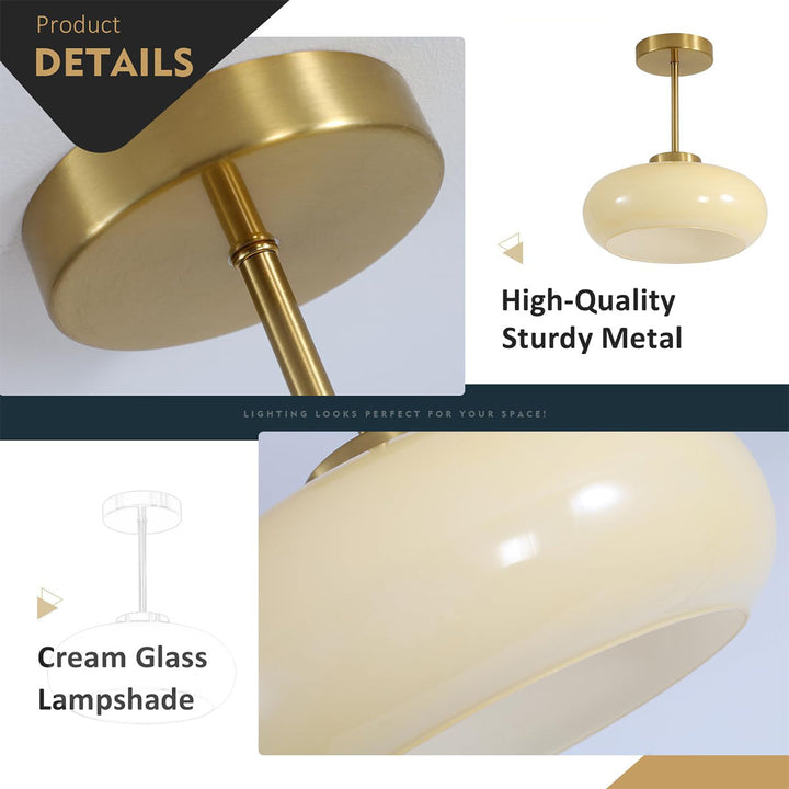 KCO Modern Glass Globe Ceiling Light Mid Century 1 Light Close to Ceiling Light Antique Brass Ceiling Light (L7188)