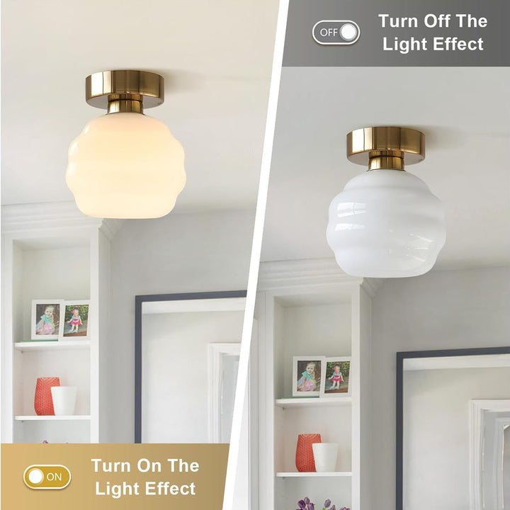 KCO Milk Glass Flush Mount Ceiling Light Brushed Gold Semi Flush Mount Ceiling Light Small Brass Globe Ceiling Light Fixture (C9053)