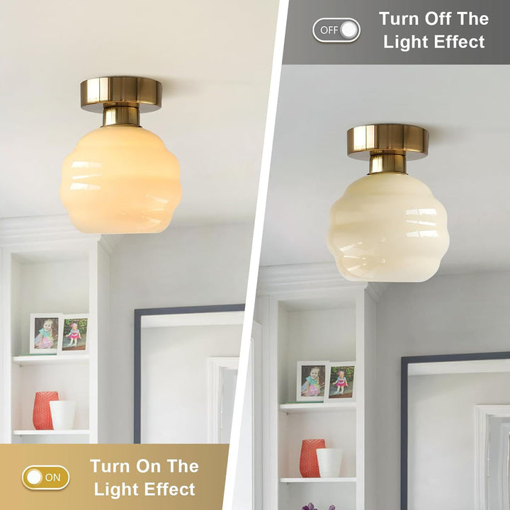 KCO Milk Glass Flush Mount Ceiling Light Brushed Gold Semi Flush Mount Ceiling Light Small Brass Globe Ceiling Light Fixture (C9053)