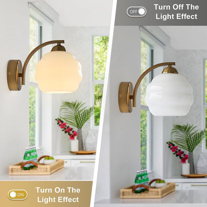 KCO Mid Century Modern Gold Wall Sconce Bathroom Vanity Light Fixture Vintage Globe Glass Wall Lamp (W8080)