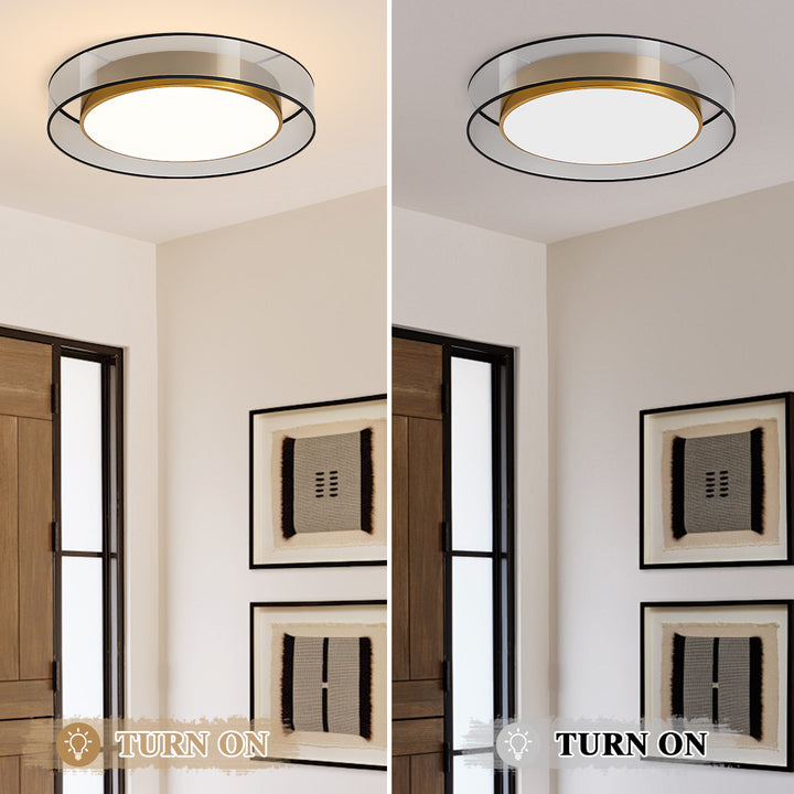 KCO Modern Led Round Ceiling Light Brushed Brass Gold Semi Flush Mount Ceiling Fixture for Hallway Foyer Bedroom (C9054)