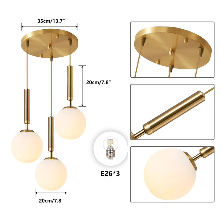 KCO Flexible 3 Lights Pendant Light with White Globes for Kitchen Island (L7159)