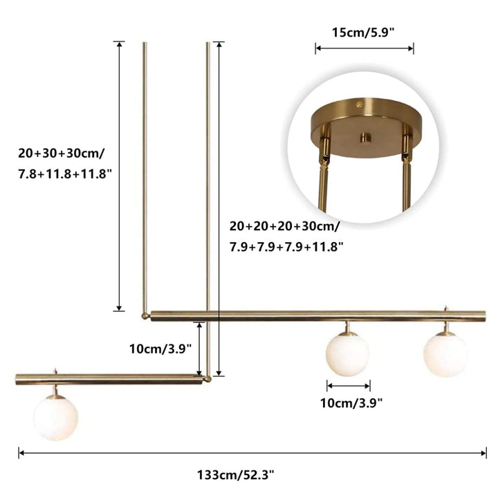 KCO 3-Light Glass Globe Chandelier Linear Ceiling Pendant Light(L7086)