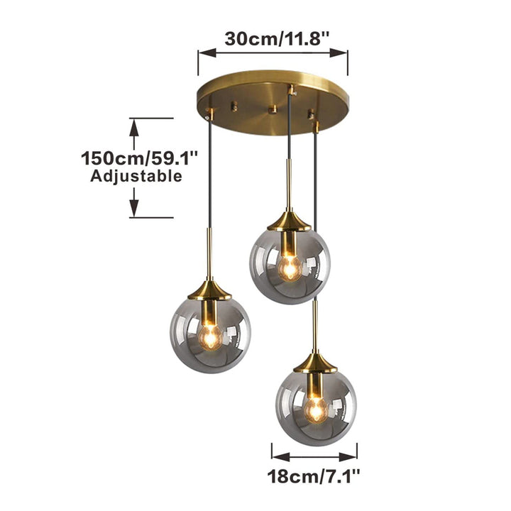 KCO Glass Globe Pendant Light 3-Light Hanging Ceiling Light(L7087)