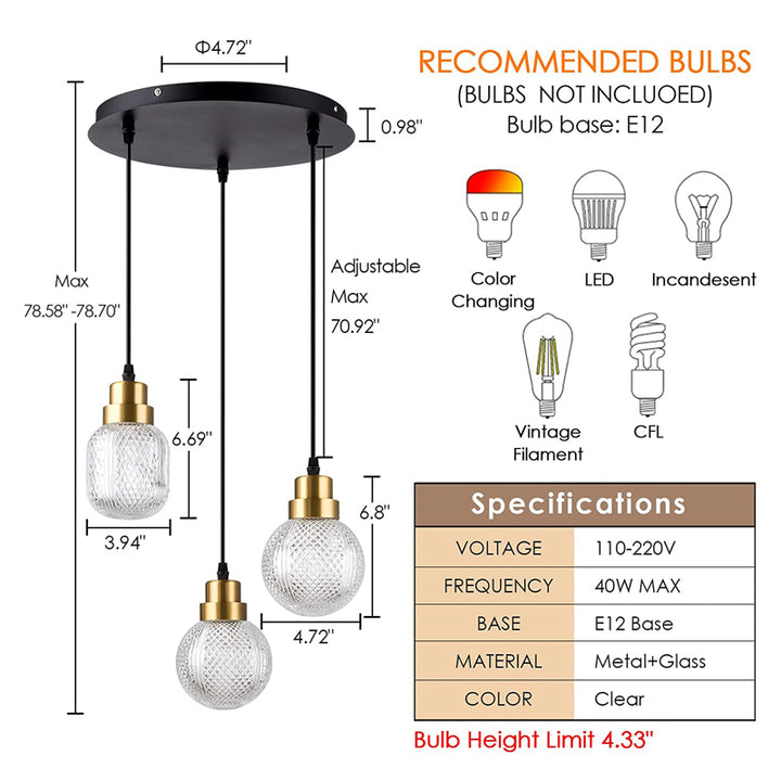 KCO Modern Kitchen Island Pendant Light 3-Light Island Light