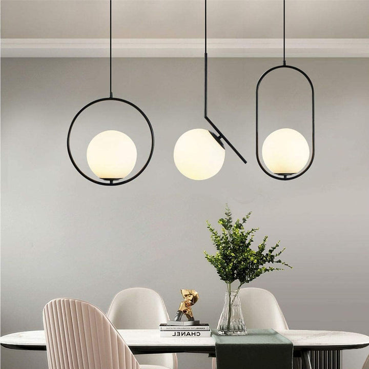 KCO 1-Light Glass Globe Hanging Pendant Light Fixture Modern Matte Black Ceiling Lighting (L7182)