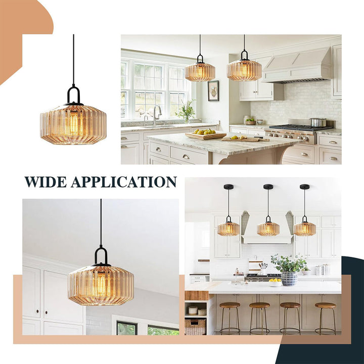 KCO Modern 1-Light Globe Pendant Light Single Globe Hanging Light Open Glass Pendant Light Industrial Kitchen Island Chandelier Lighting Fixture (L7191)