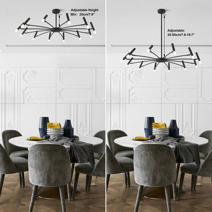 KCO Modern LED Sputnik Chandelier Matte Black Chandelier Light Fixture Farmhouse Kitchen Light (L7193)