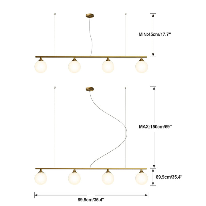 KCO Kitchen Island Light Gold Linear 4 Light Pendant Fixture (L7121)