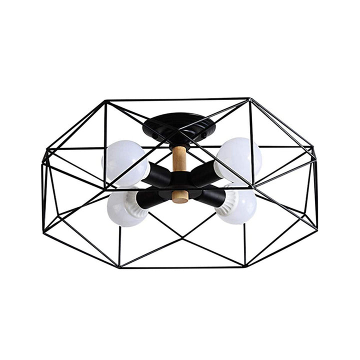 KCO Black Semi Flush Mount 4-Light Metal Cage Ceiling Light(C9027)