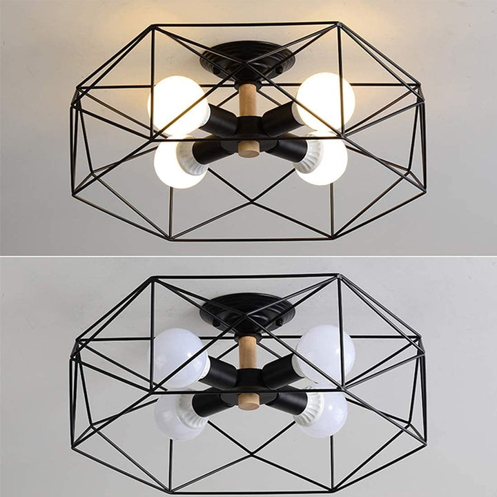 KCO Black Semi Flush Mount 4-Light Metal Cage Ceiling Light(C9027)