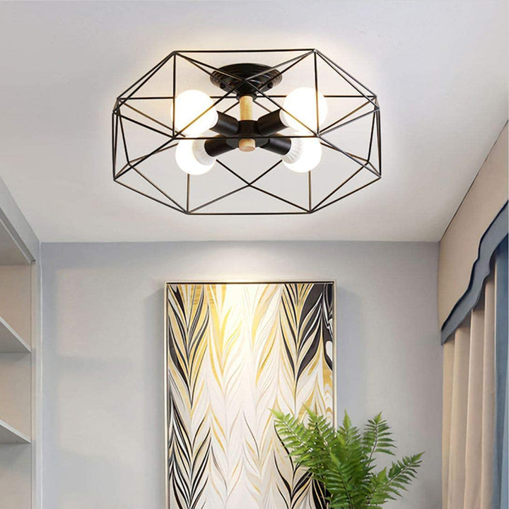 KCO Black Semi Flush Mount 4-Light Metal Cage Ceiling Light(C9027)